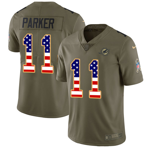 Nike Miami Dolphins #11 DeVante Parker Olive USA Flag Men Stitched NFL Limited 2017 Salute To Service Jersey->miami dolphins->NFL Jersey